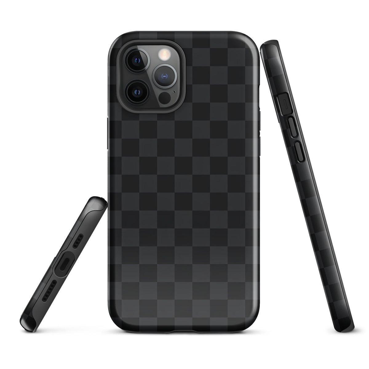 Phone Case for iPhone with black and charcoal checkered design, offering modern minimalist style and device protection.