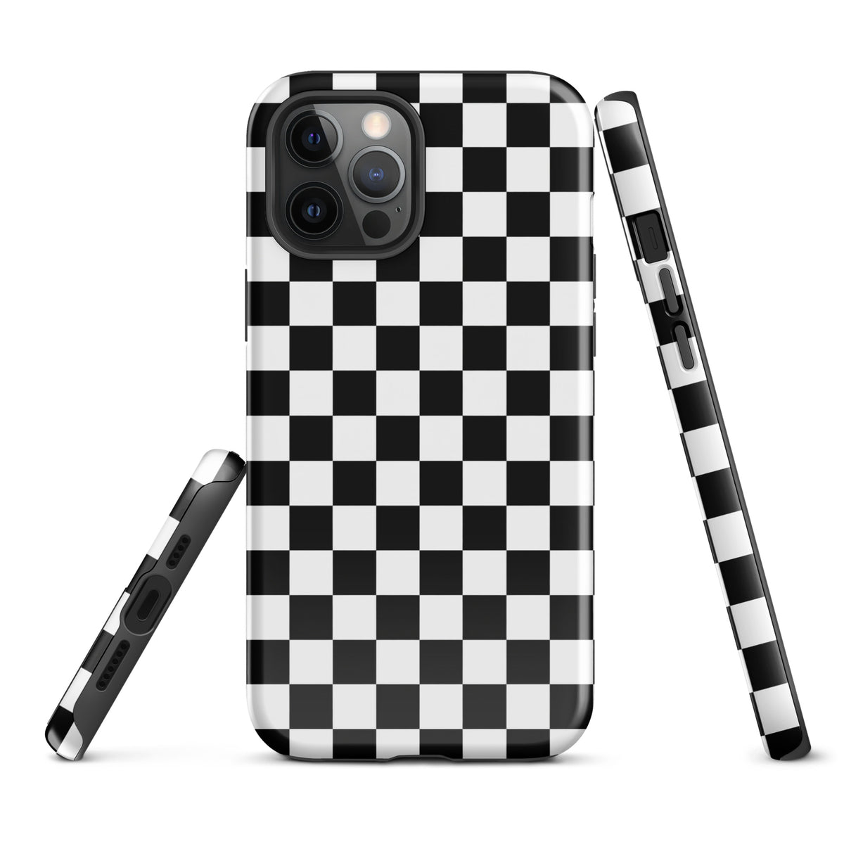 Phone Case with bold black-and-white checkered design, perfect for iPhone, offering style and protection. Fun and fearless accessory.
