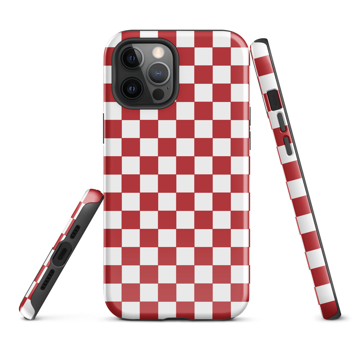 Phone Case for iPhone with crimson red checkered design, offering a bold and playful style for your everyday carry.