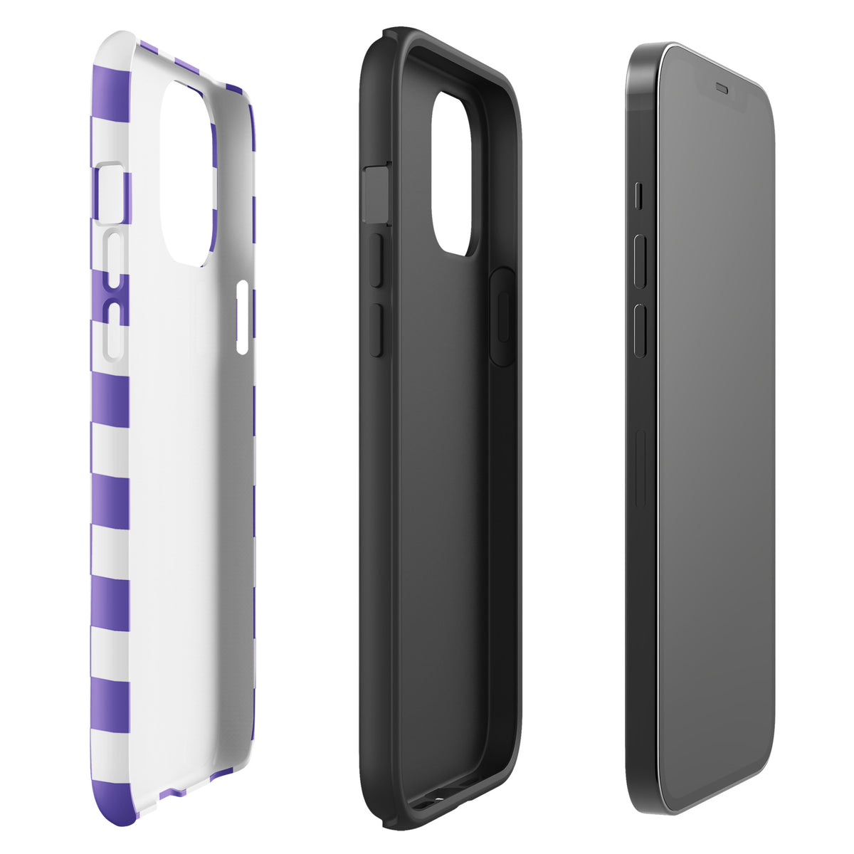 Phone Case for iPhone with purple and white checkered pattern, adds style and personality to your device.