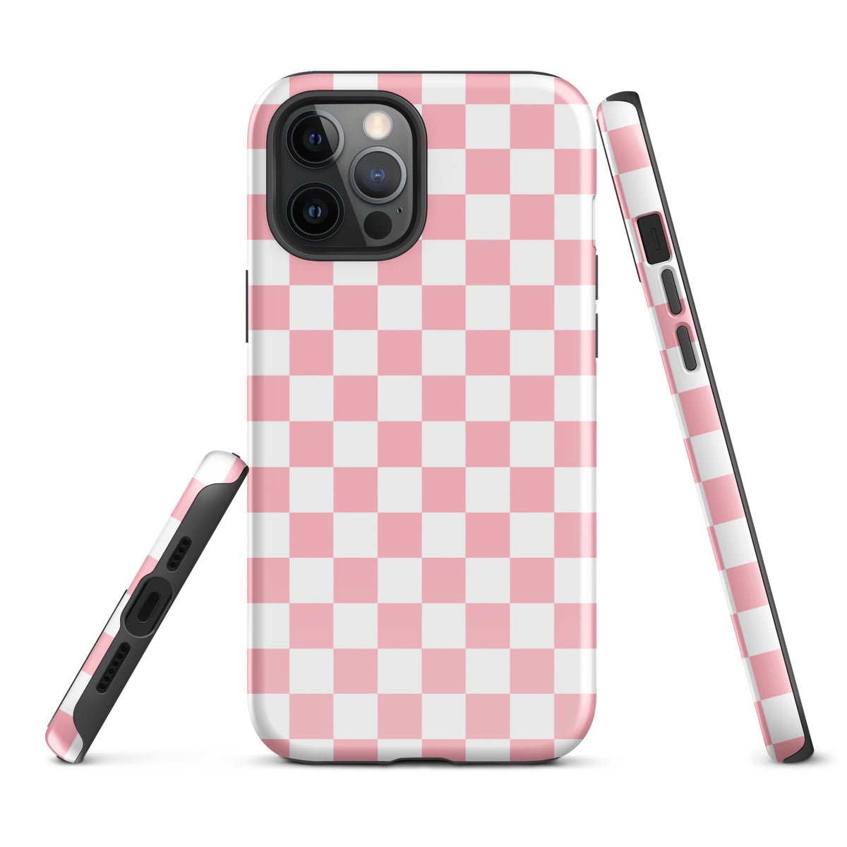 Playful pink & white checkered Phone Case for iPhone, adds style and personality to your device with fashion-forward design.