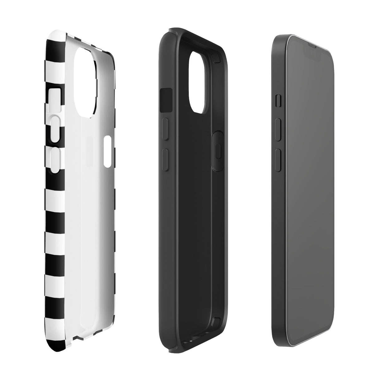 Phone Case for iPhone with bold black-and-white checkered pattern, showcasing its tough design and stylish look.
