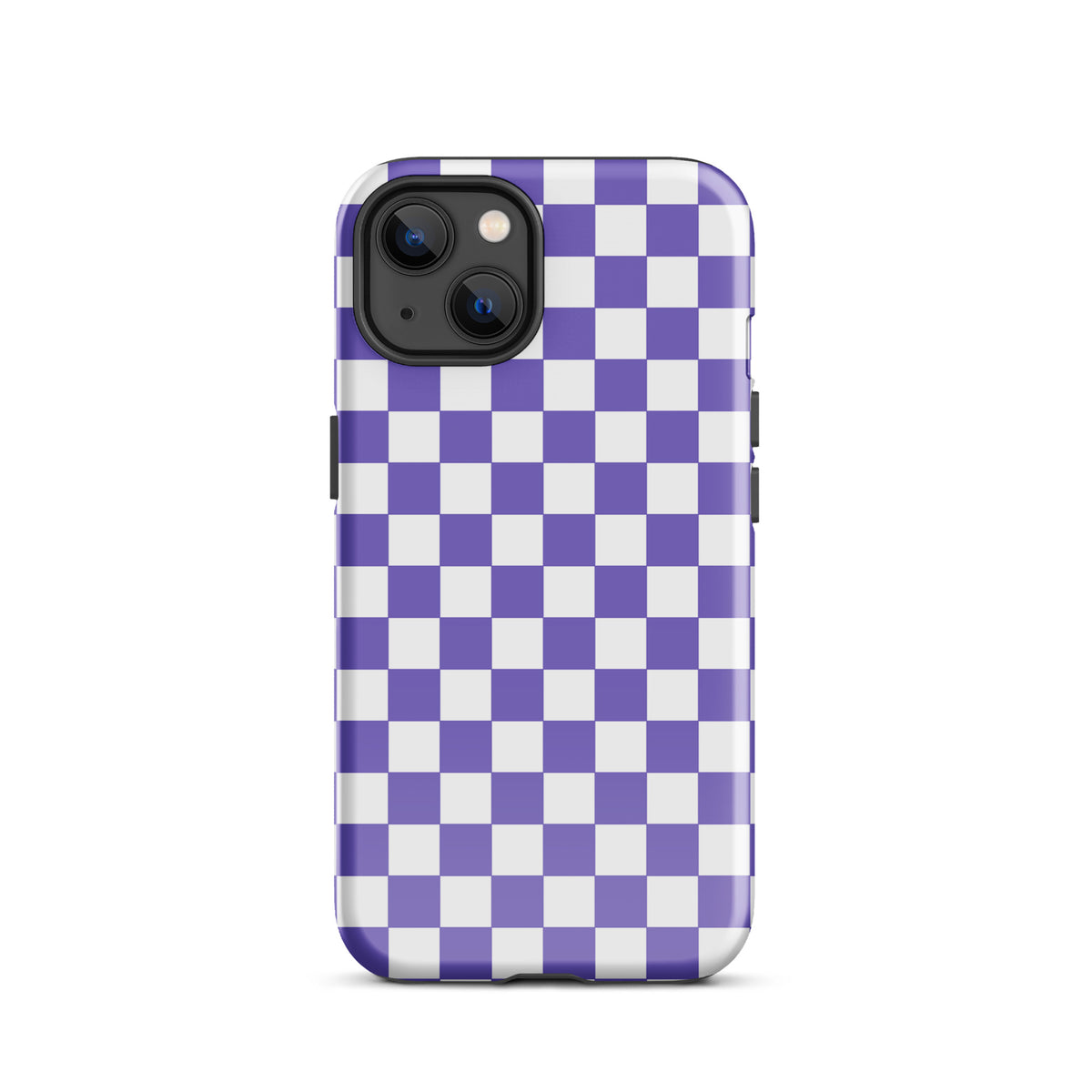 Phone Case for iPhone with purple and white checkered pattern, adding playful style and personality to your device.
