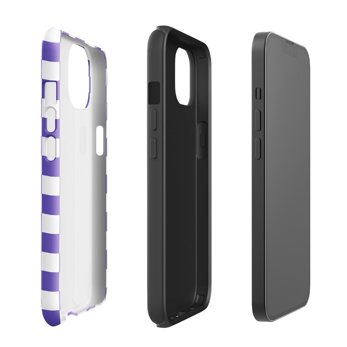 Phone Case for iPhone with Purple & White Checkered Design, Bold and Stylish