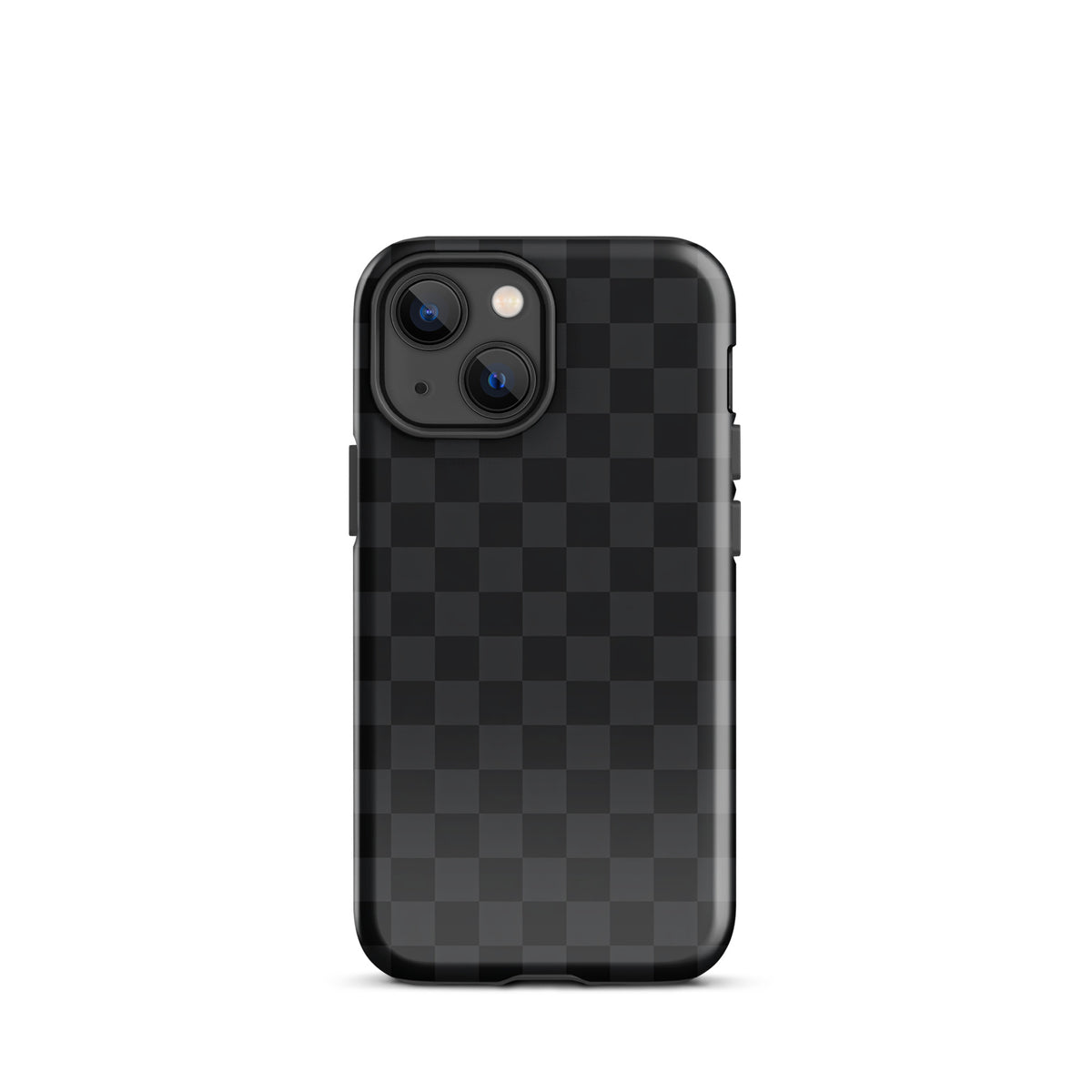Phone Case for iPhone with black and charcoal checkered design, perfect for modern minimalists seeking sophistication and protection.