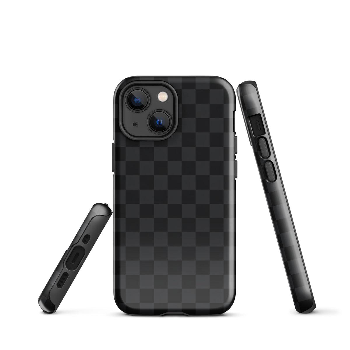 Phone Case for iPhone in black and charcoal checkered design, offering modern, minimalist protection with sleek sophistication.