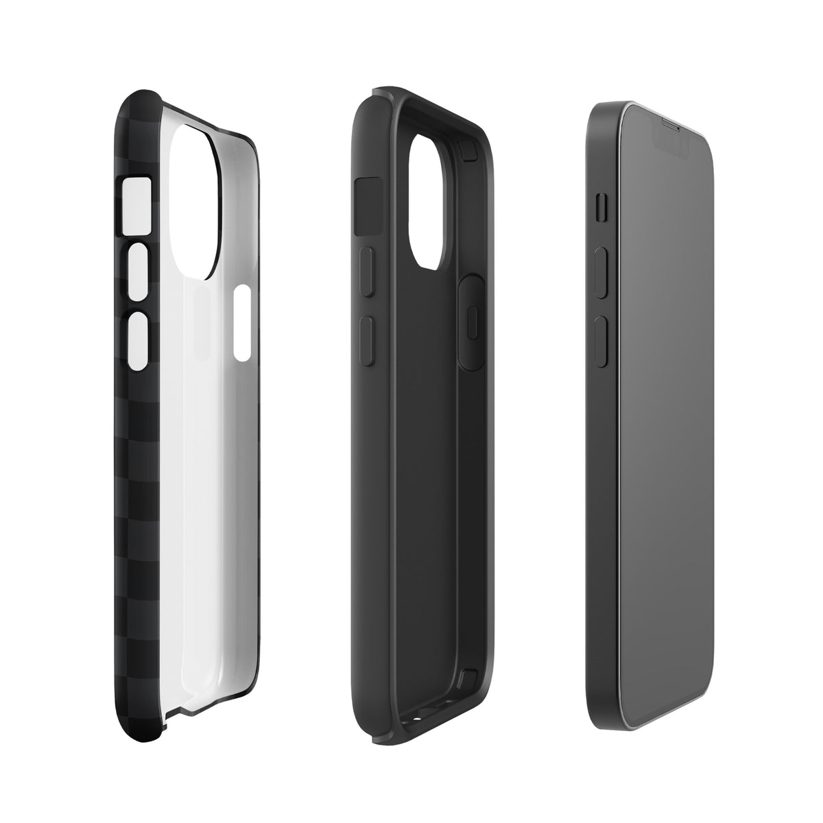 Black and charcoal checkered Phone Case for iPhone showcasing sleek modern design with high-contrast pattern for minimalist sophistication.