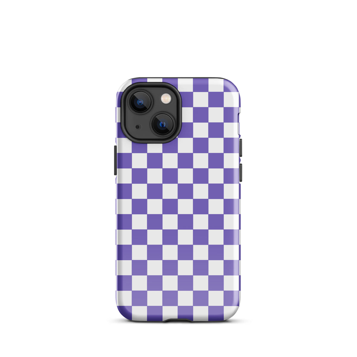 Phone Case for iPhone with purple and white checkered pattern, stylish and playful design for standout style and protection.