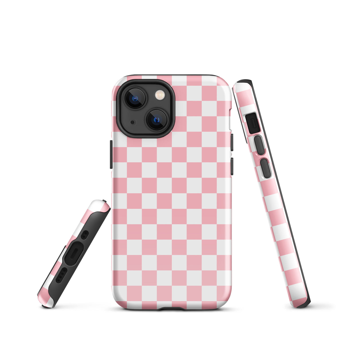 Phone Case with playful pink and white checkered pattern for iPhone, adds style and personality to your device.