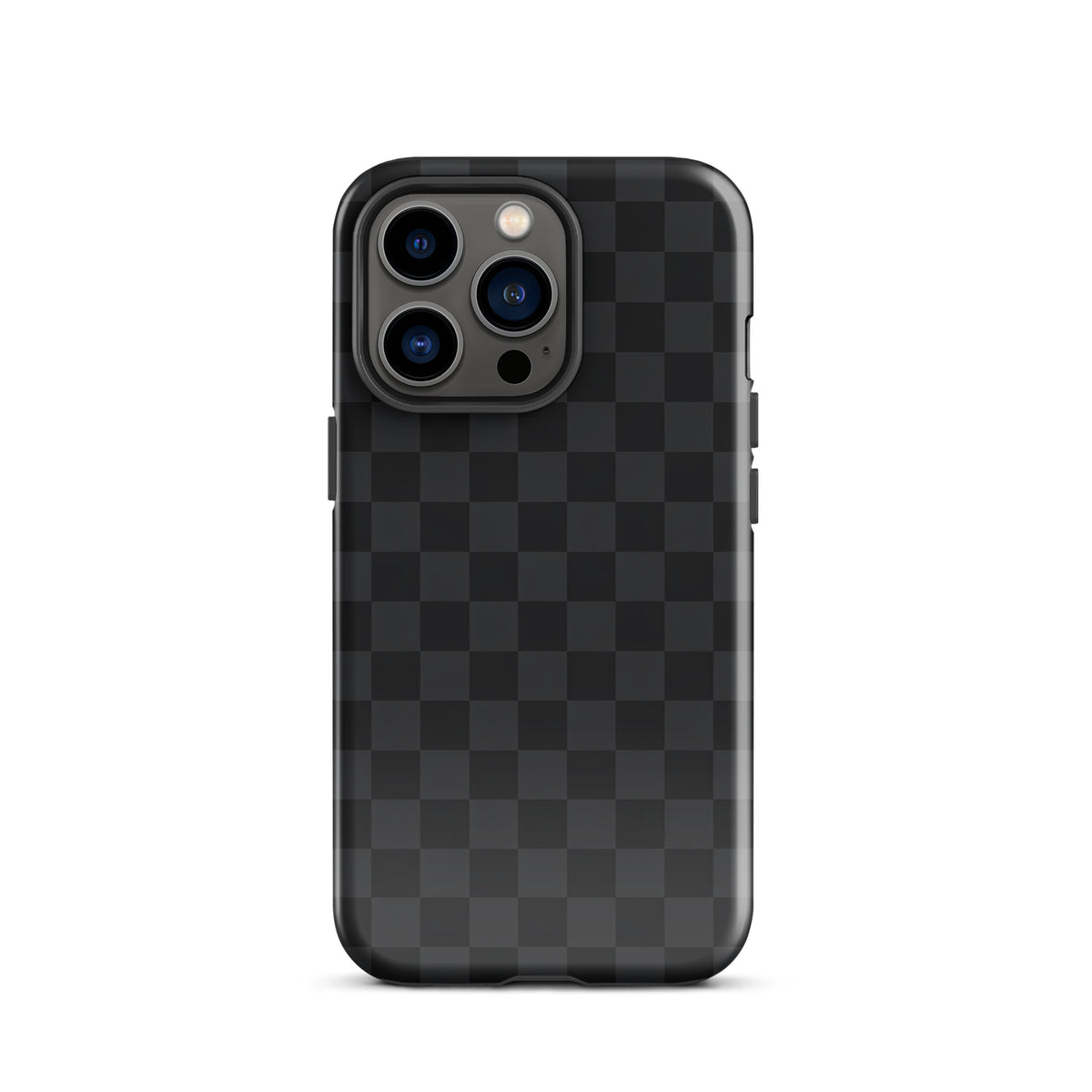 Phone Case for iPhone with black and charcoal checkered design, modern and sleek protection for minimalists.