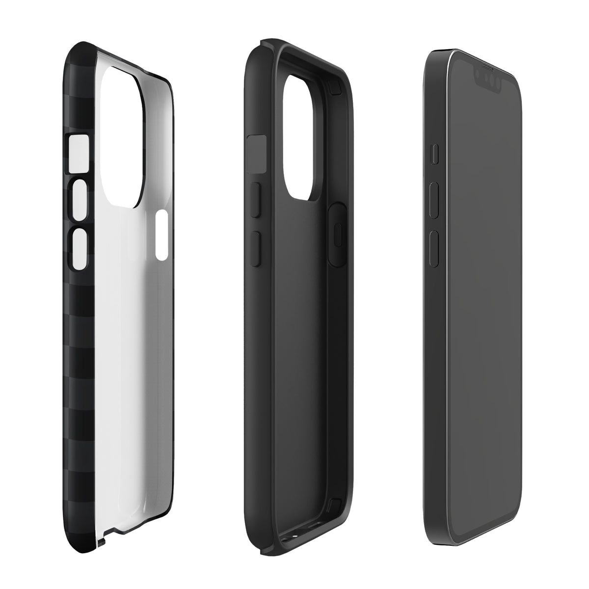 Phone Case for iPhone with black and charcoal checkered design, modern minimalist style, offering sophisticated protection.
