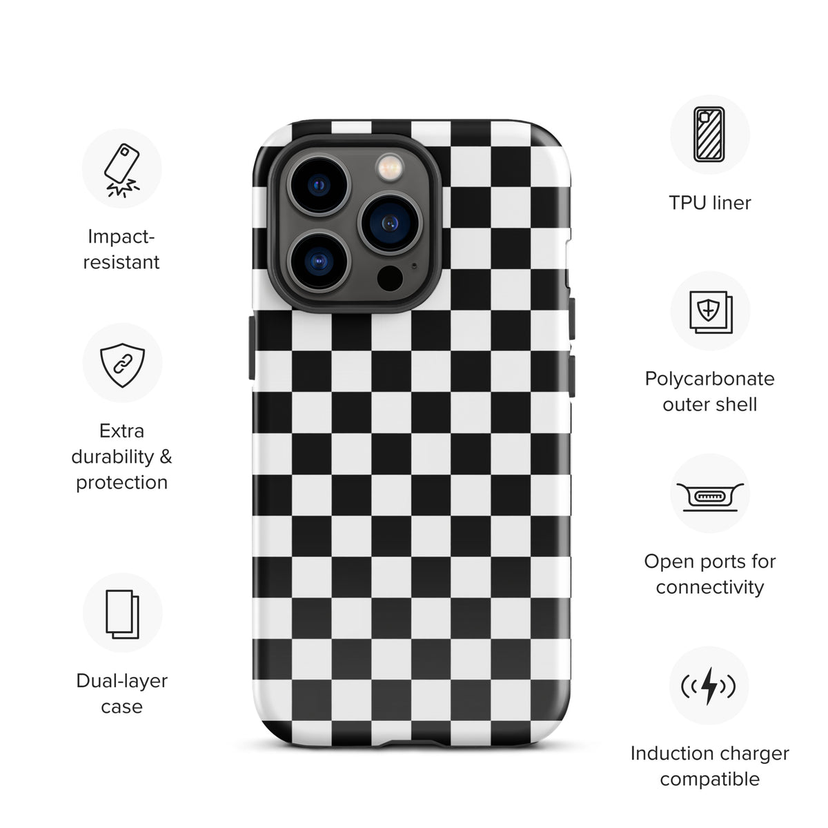 Phone Case for iPhone with bold checkered pattern and durable design for extra protection and style.