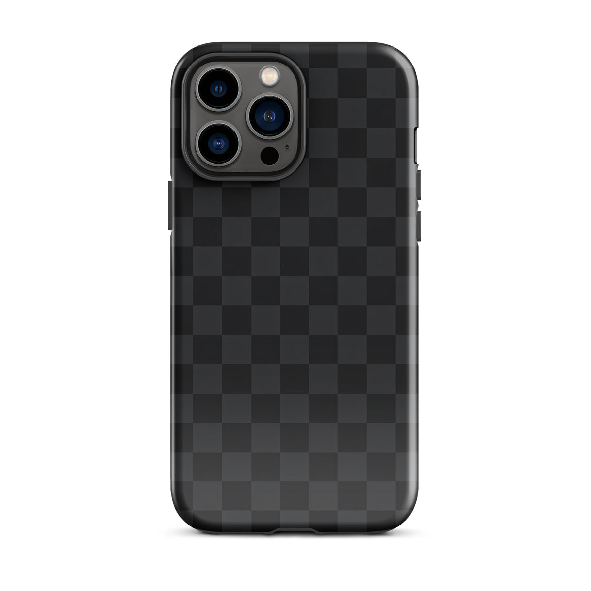 Phone Case for iPhone with black and charcoal checkered design, sleek and modern look for minimalists.