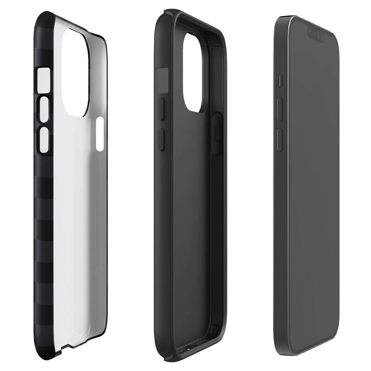 Phone Case for iPhone in black and charcoal checkered design, showcasing modern minimalist style and sleek protection.