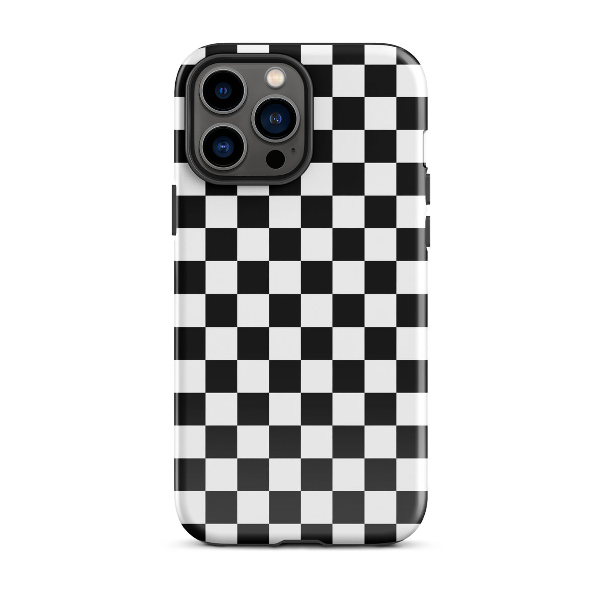 Phone Case for iPhone with bold checkered pattern, black-and-white design, fun and stylish tough case.