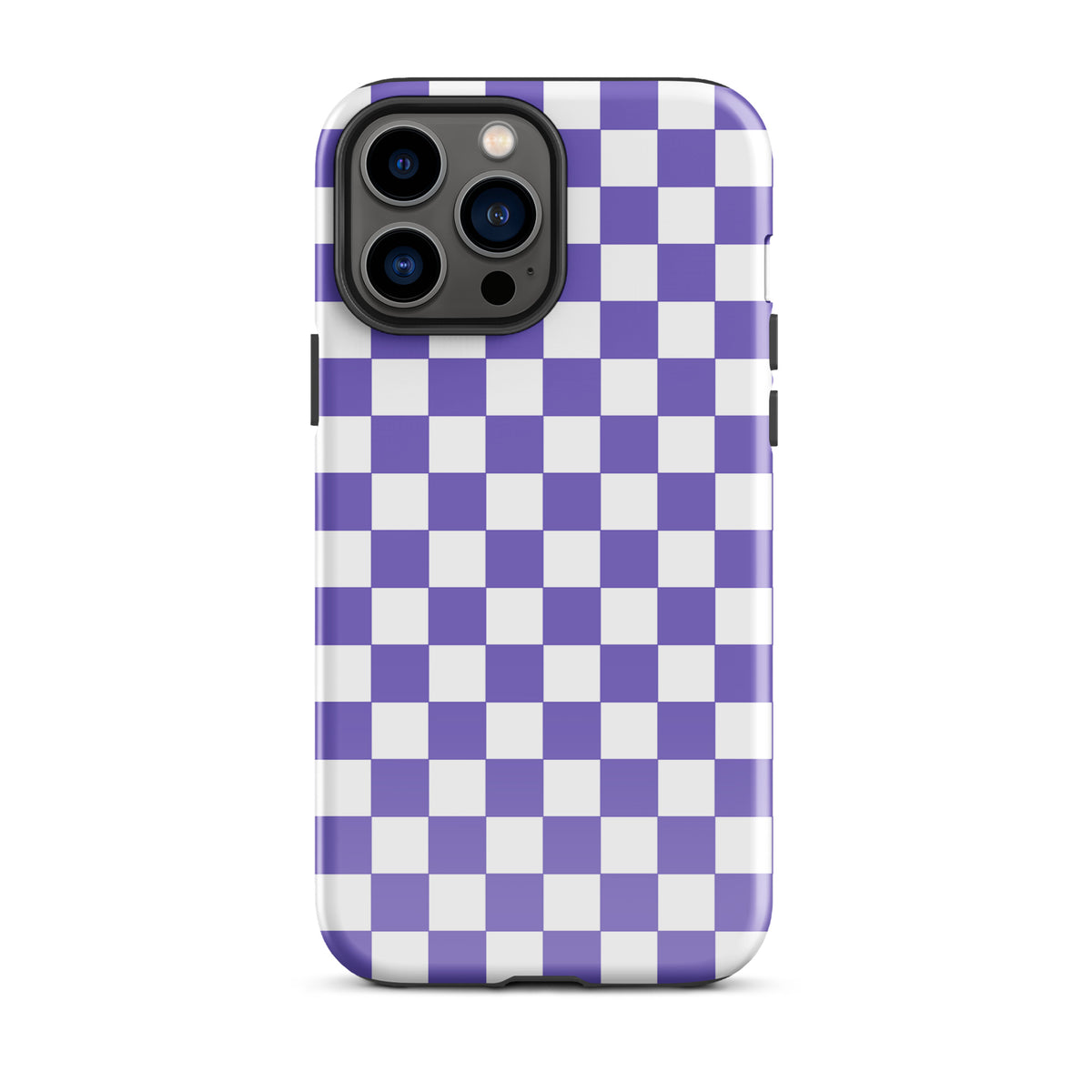 Phone Case for iPhone featuring a purple and white checkered pattern, adding style and personality to your device.