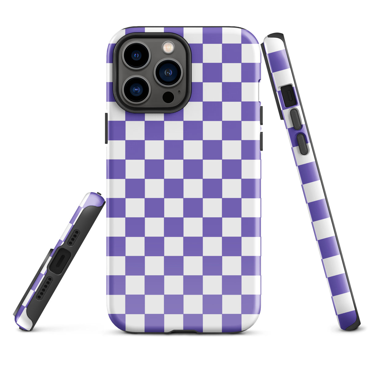 Purple and white checkered Phone Case for iPhone showcasing style and personality with a bold pattern.