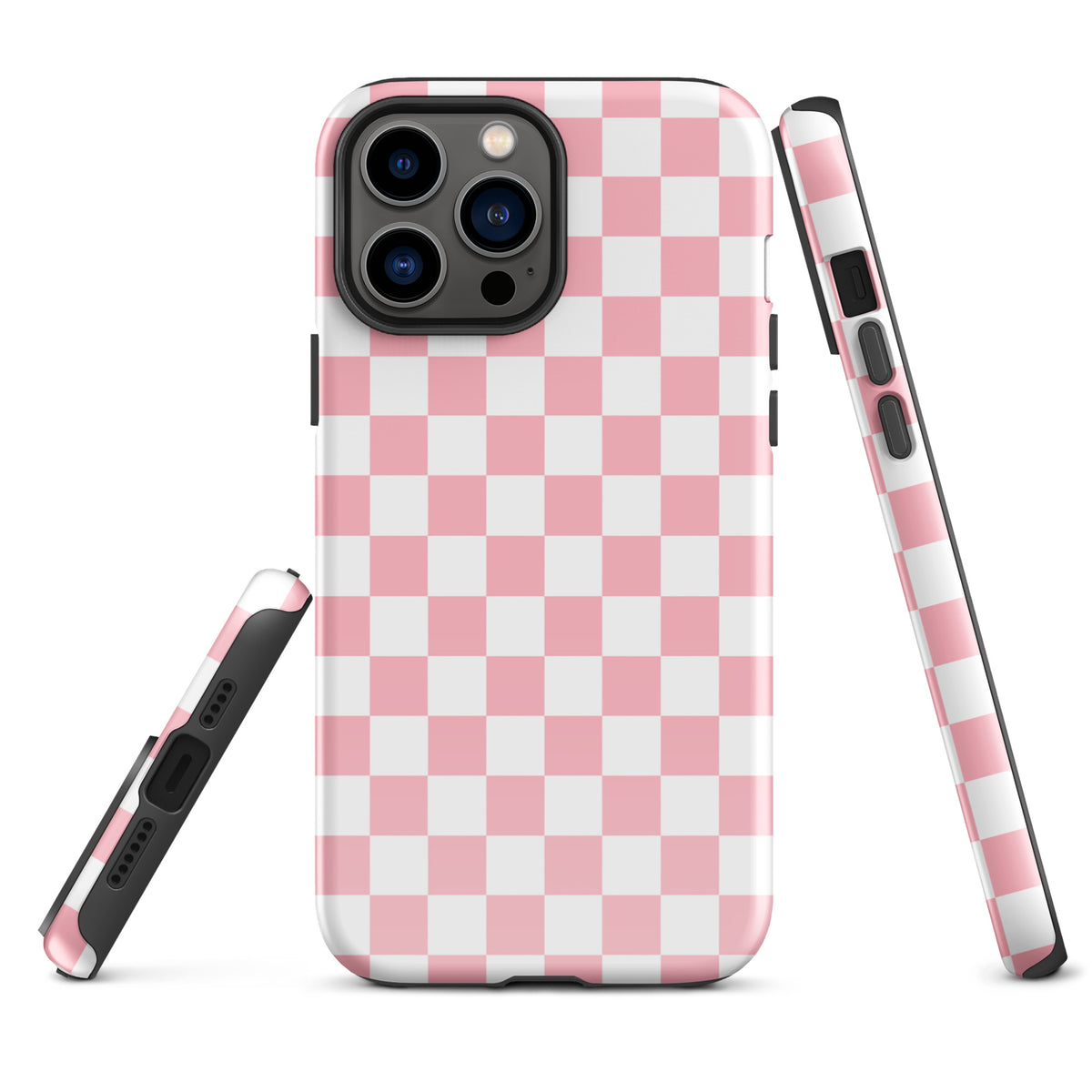 Playful pink-and-white checkered Phone Case for iPhone displaying vibrant design and style.