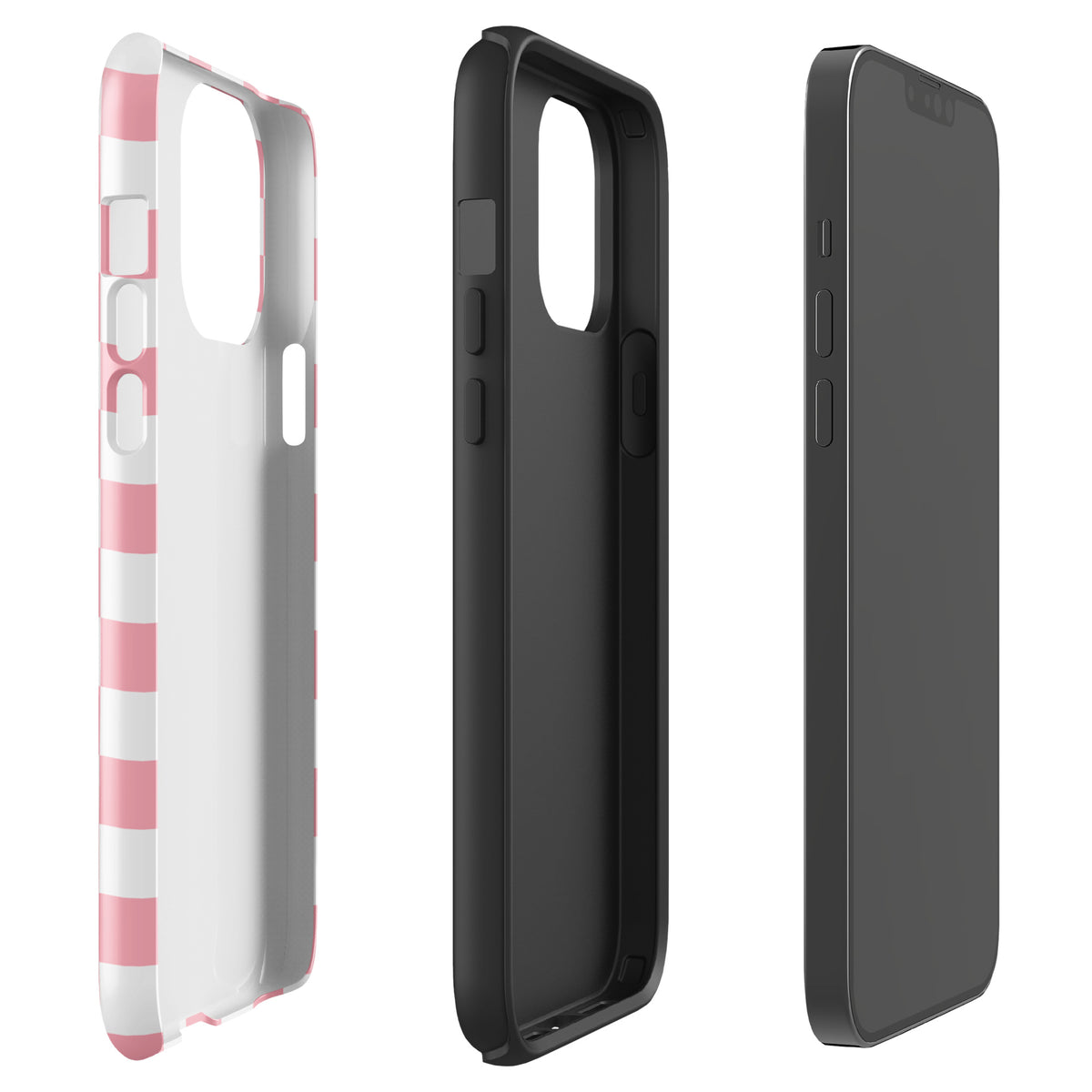 Phone Case for iPhone with playful pink and white checkered design, shown from various angles to showcase style and functionality.