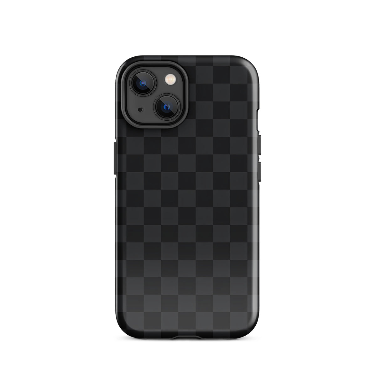 Phone Case for iPhone with black and charcoal checkered design, sleek and modern for minimalists, provides device protection and sophistication.