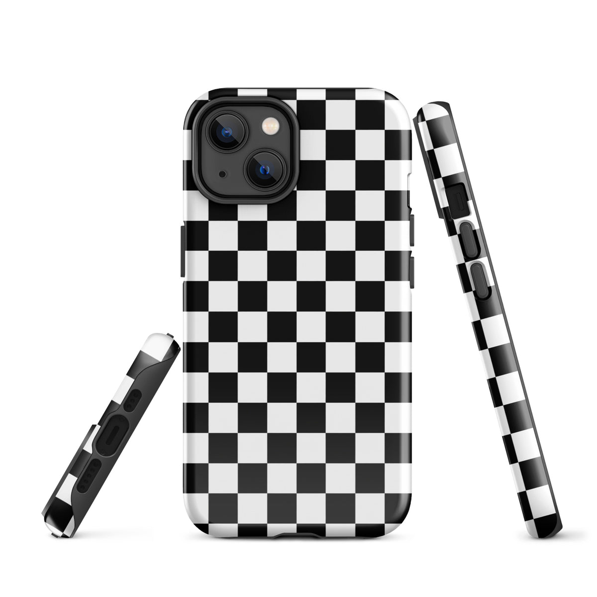 Phone Case with bold black-and-white checkered pattern for iPhone, showcasing a fun and fearless style design.