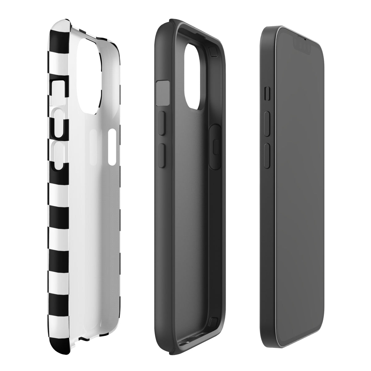 Phone Case for iPhone with bold black-and-white checkered pattern, tough and durable design for style and protection.