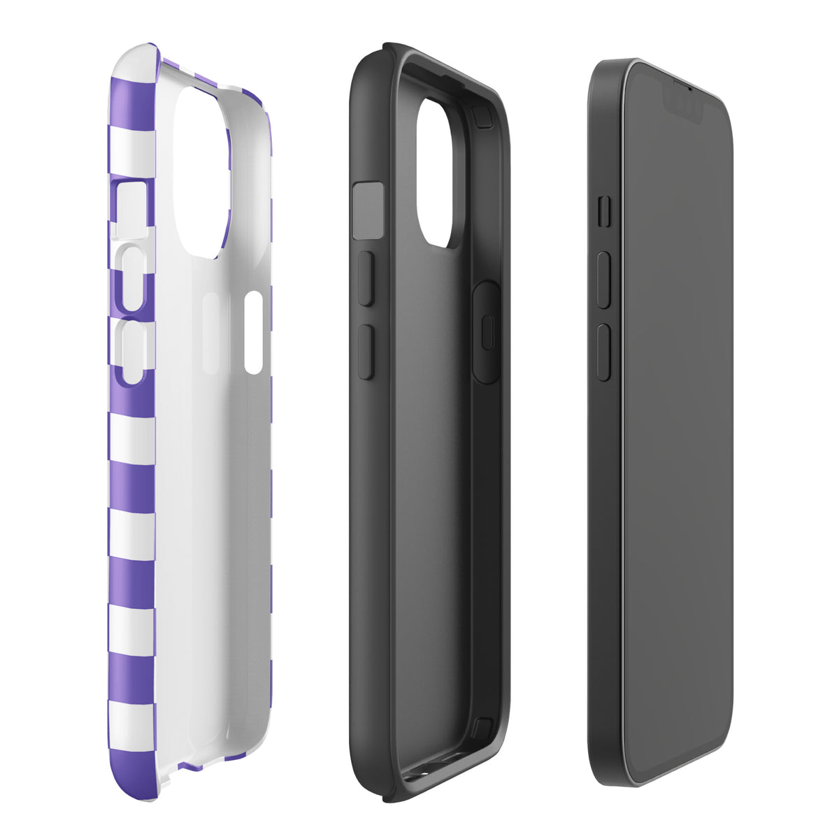 Phone Case for iPhone with purple and white checkered design, showcasing stylish and playful look.
