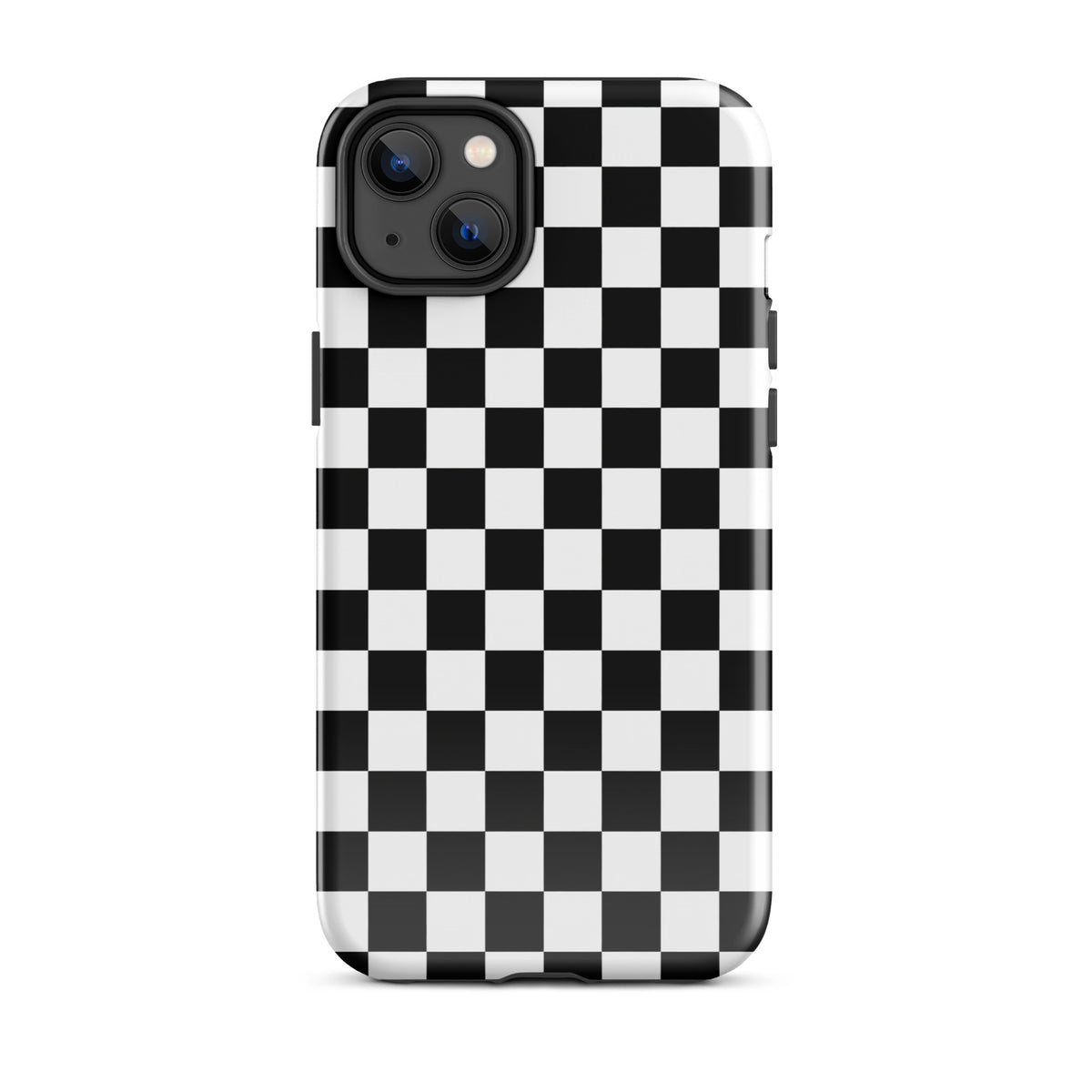 Phone Case for iPhone with bold black-and-white checkered pattern, showcasing a playful racing vibe, stylish and durable.