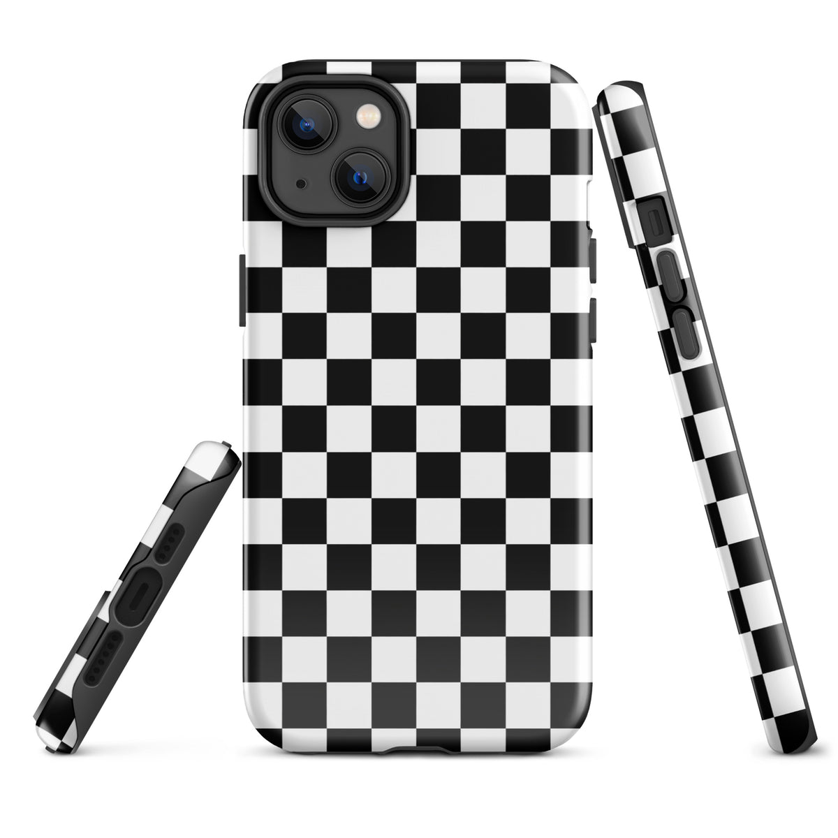Phone Case for iPhone with bold black-and-white checkered design, offering tough protection and stylish flair.