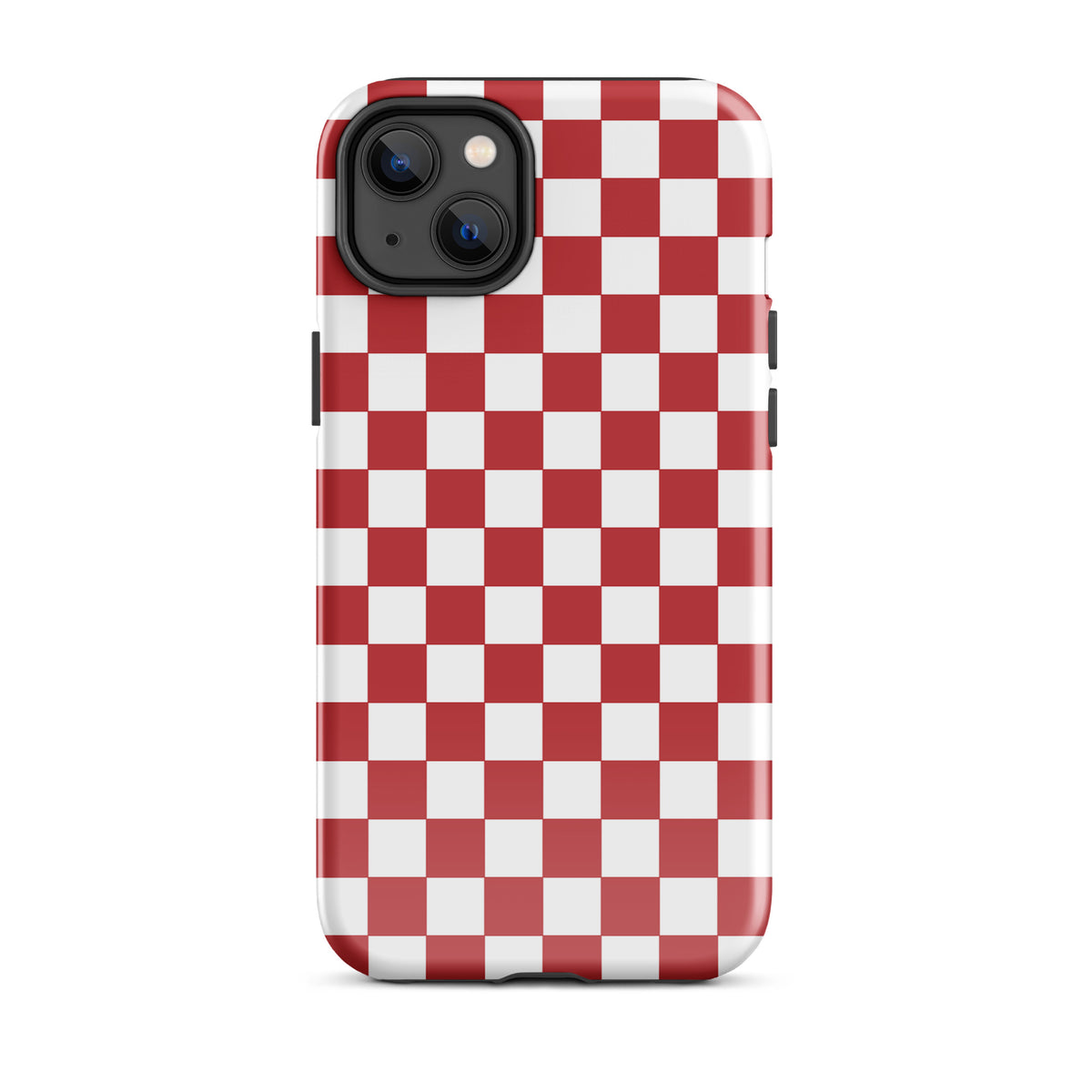 Phone Case for iPhone with crimson red checkered design showcasing bold style and playful pattern.