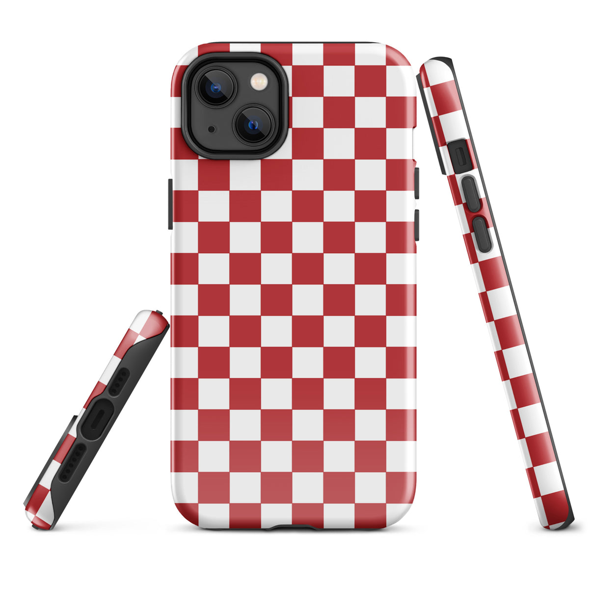 Crimson red checkered Phone Case for iPhone showcasing bold design and playful vibe.