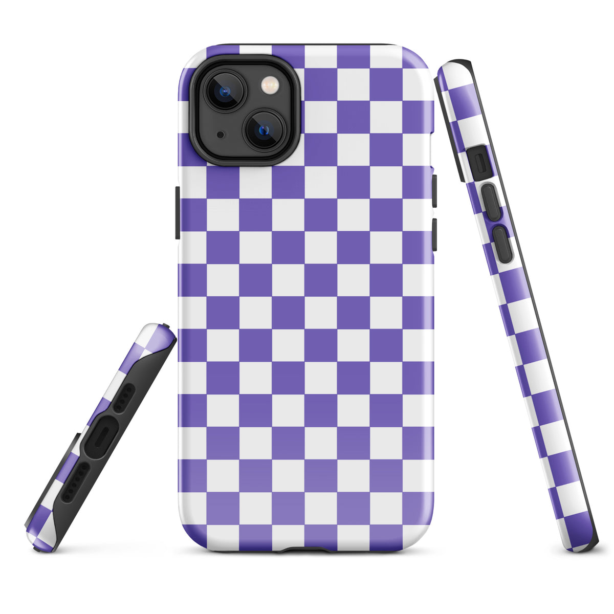 Phone Case for iPhone with Purple & White Checkered Pattern, Stylish and Fashionable
