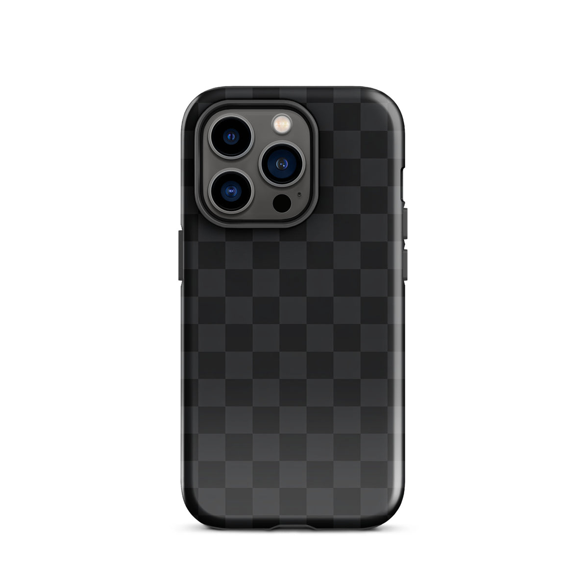 Phone Case for iPhone with black & charcoal checkered design, perfect for modern minimalists seeking simplicity and sophistication.