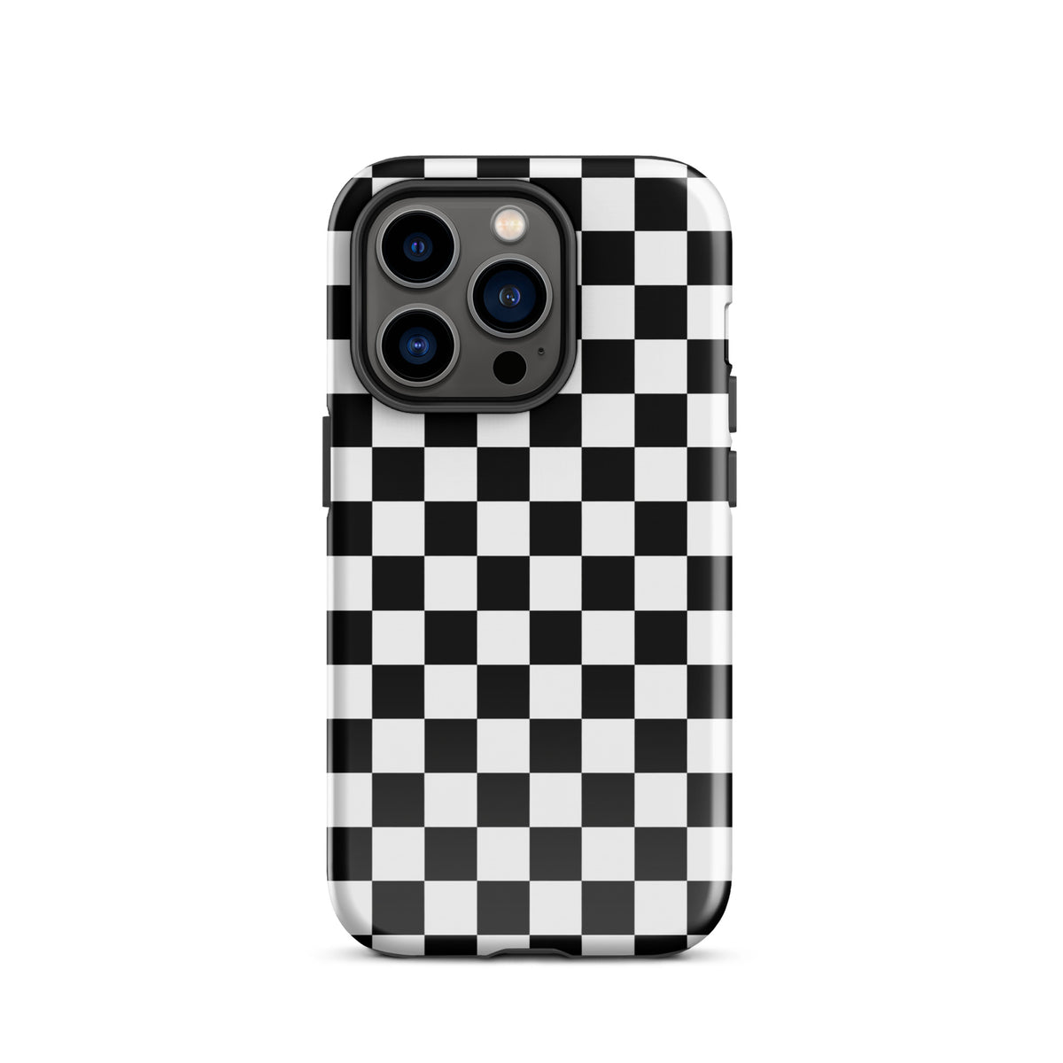 Phone Case with bold black-and-white checkered pattern for iPhone, adds fun and fearless style to your device.