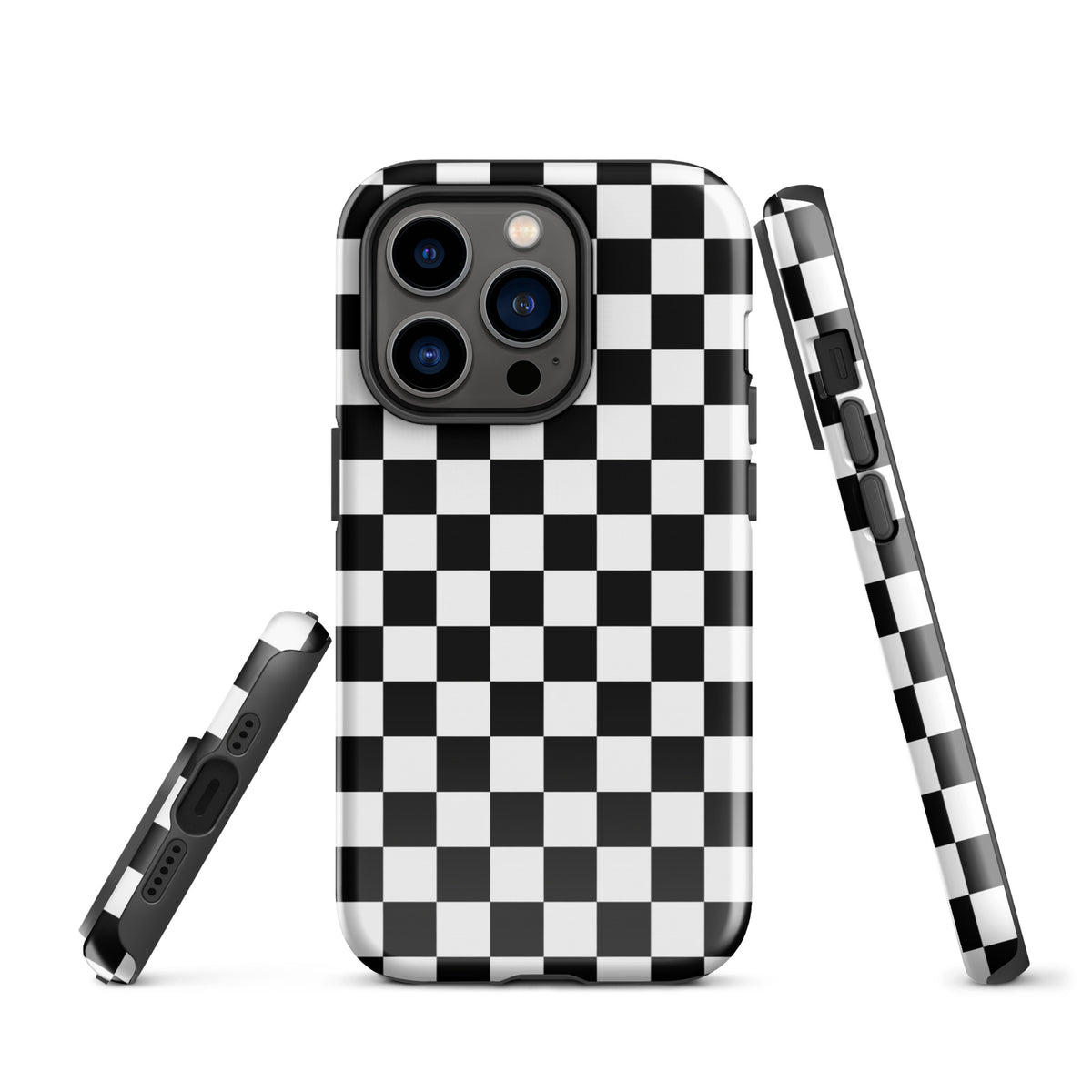 Phone Case for iPhone with bold black-and-white checkered design, showcasing style and protection for your device.