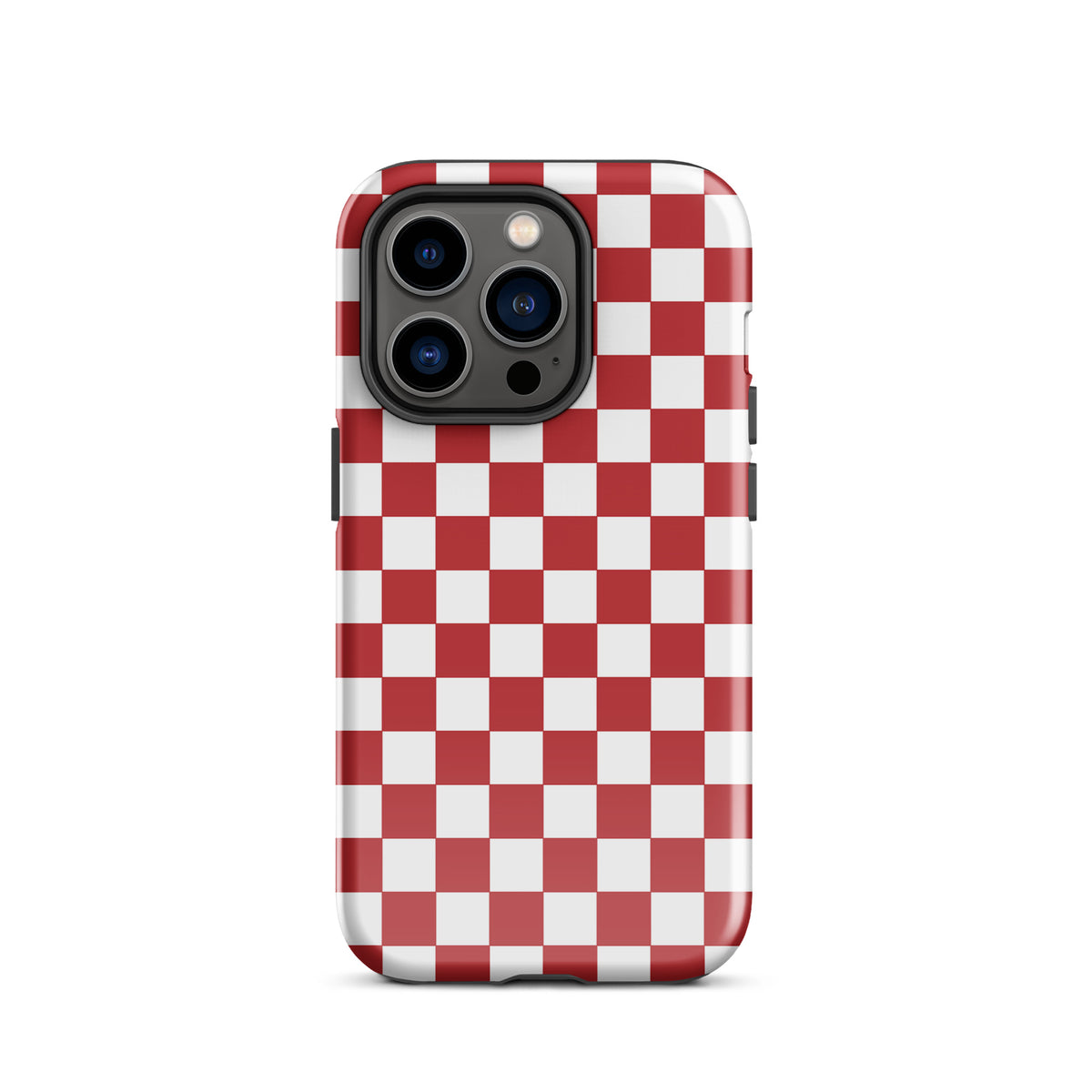 Crimson Red Checkered Phone Case for iPhone with bold design and playful style.