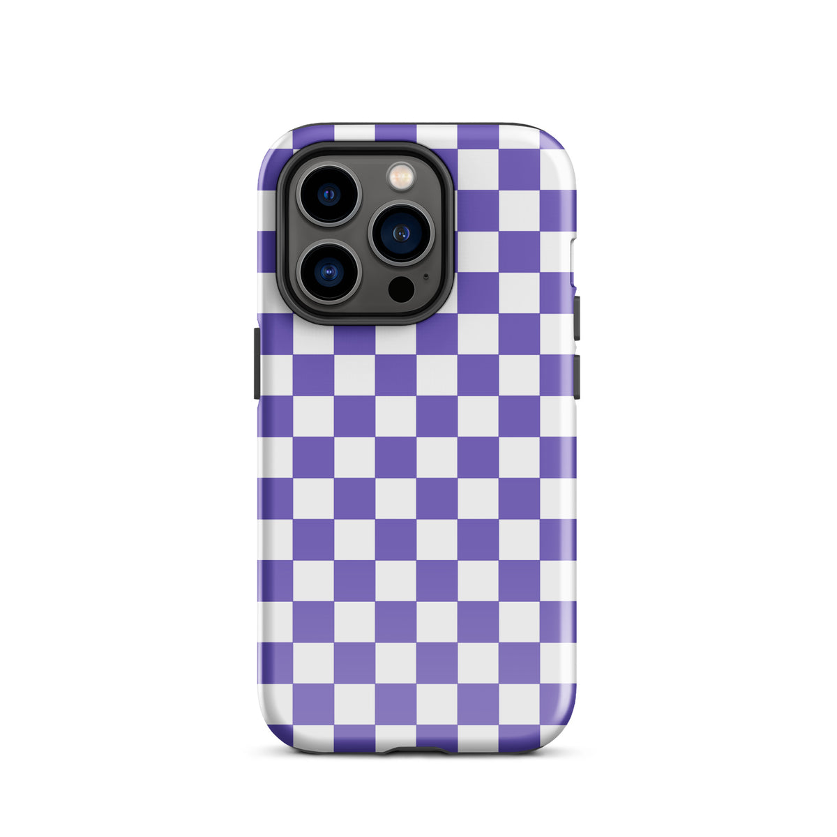 Phone Case for iPhone with purple and white checkered design, adding playful style and personality to your device.
