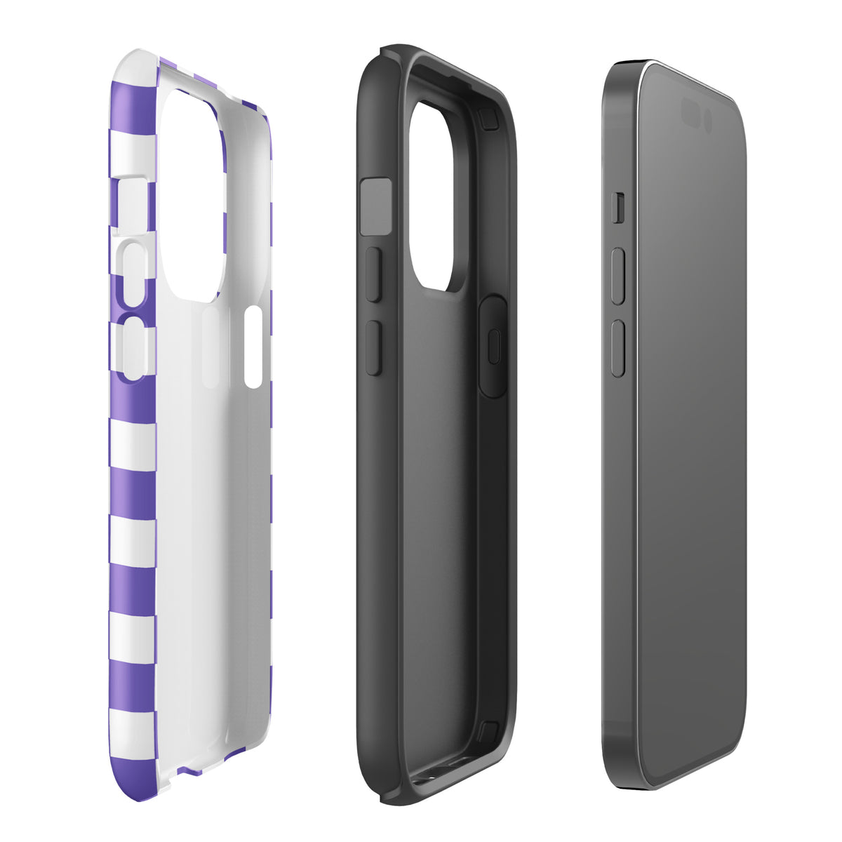 Phone Case for iPhone with purple and white checkered pattern, showcasing bold style for everyday use.