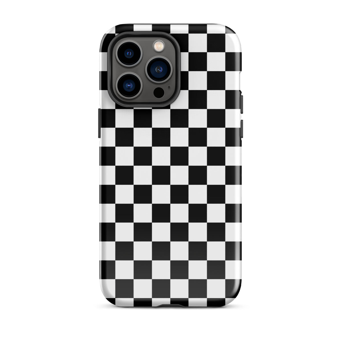 Bold Checkered Phone Case for iPhone with black and white pattern, adding a playful racing vibe to your smartphone.