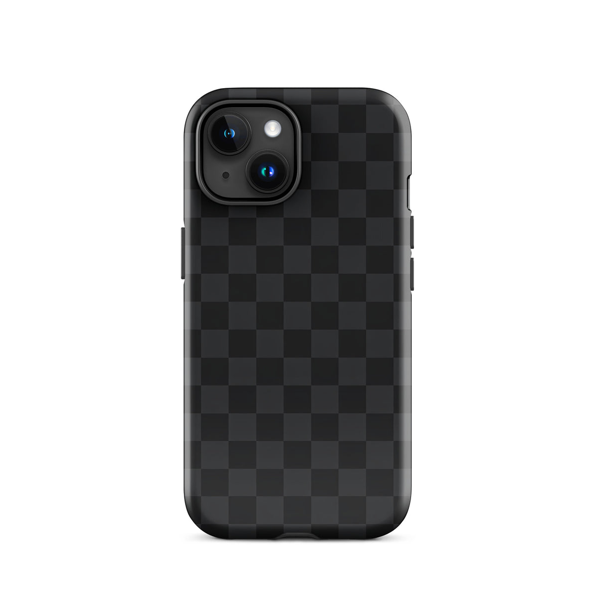 Phone Case for iPhone with black and charcoal checkered design, modern minimalist style for sophistication and device protection.