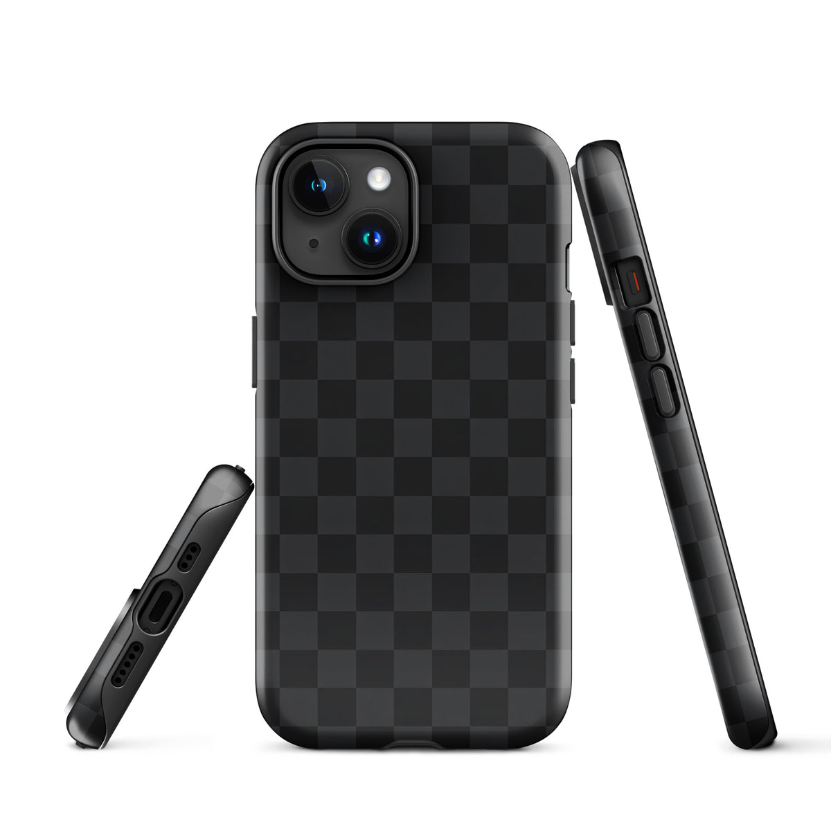 Phone Case for iPhone with black and charcoal checkered design, modern minimalist style, sleek and protective accessory.