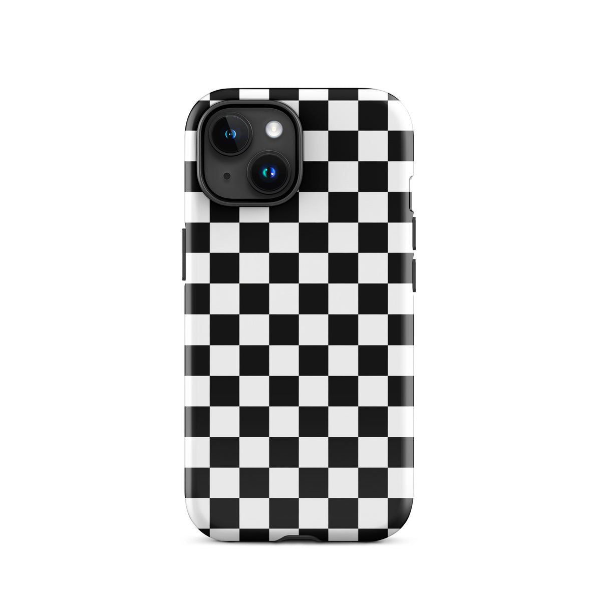 Phone Case with bold black-and-white checkered pattern for iPhone, featuring playful racing vibe and fearless design.