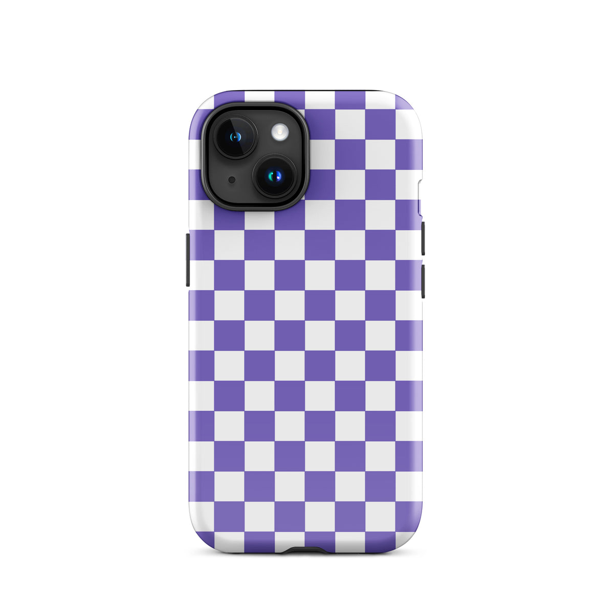 Phone Case for iPhone with purple and white checkered pattern for a stylish and playful look.