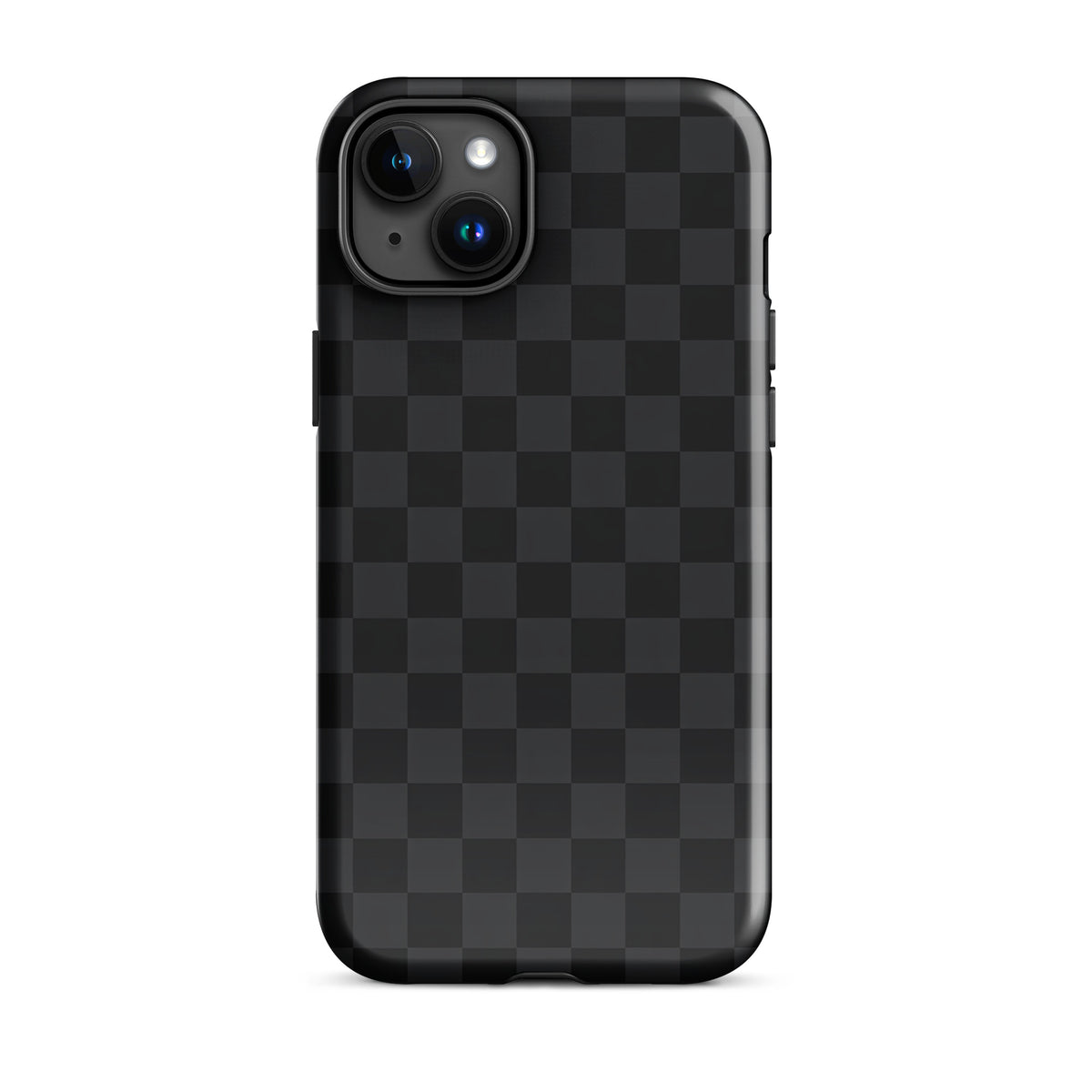 Phone Case for iPhone with black and charcoal checkered design, featuring modern minimalist style and device protection.