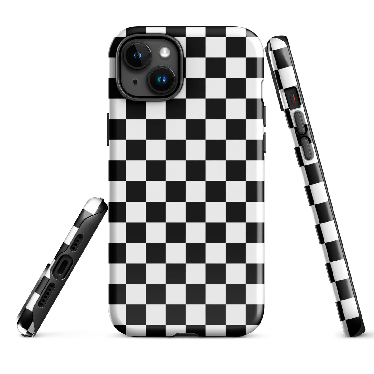 Phone Case for iPhone with bold black-and-white checkered pattern, offering tough protection and playful racing style.