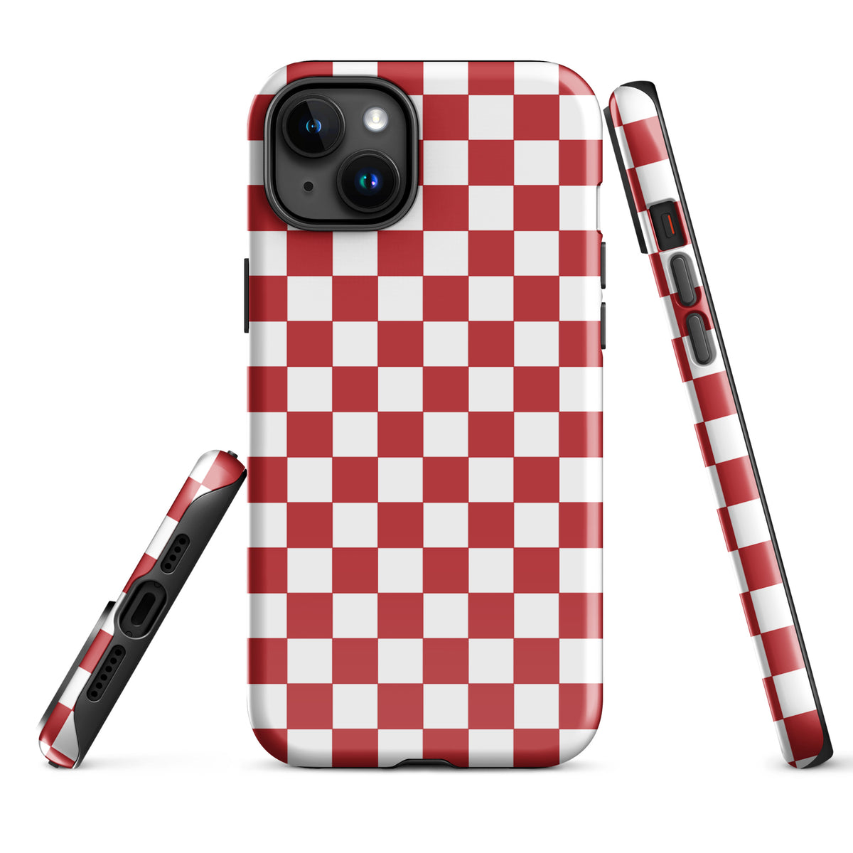 Phone Case for iPhone in Crimson Red Checkered Design, adding style and personality to your device with a playful and bold pattern.