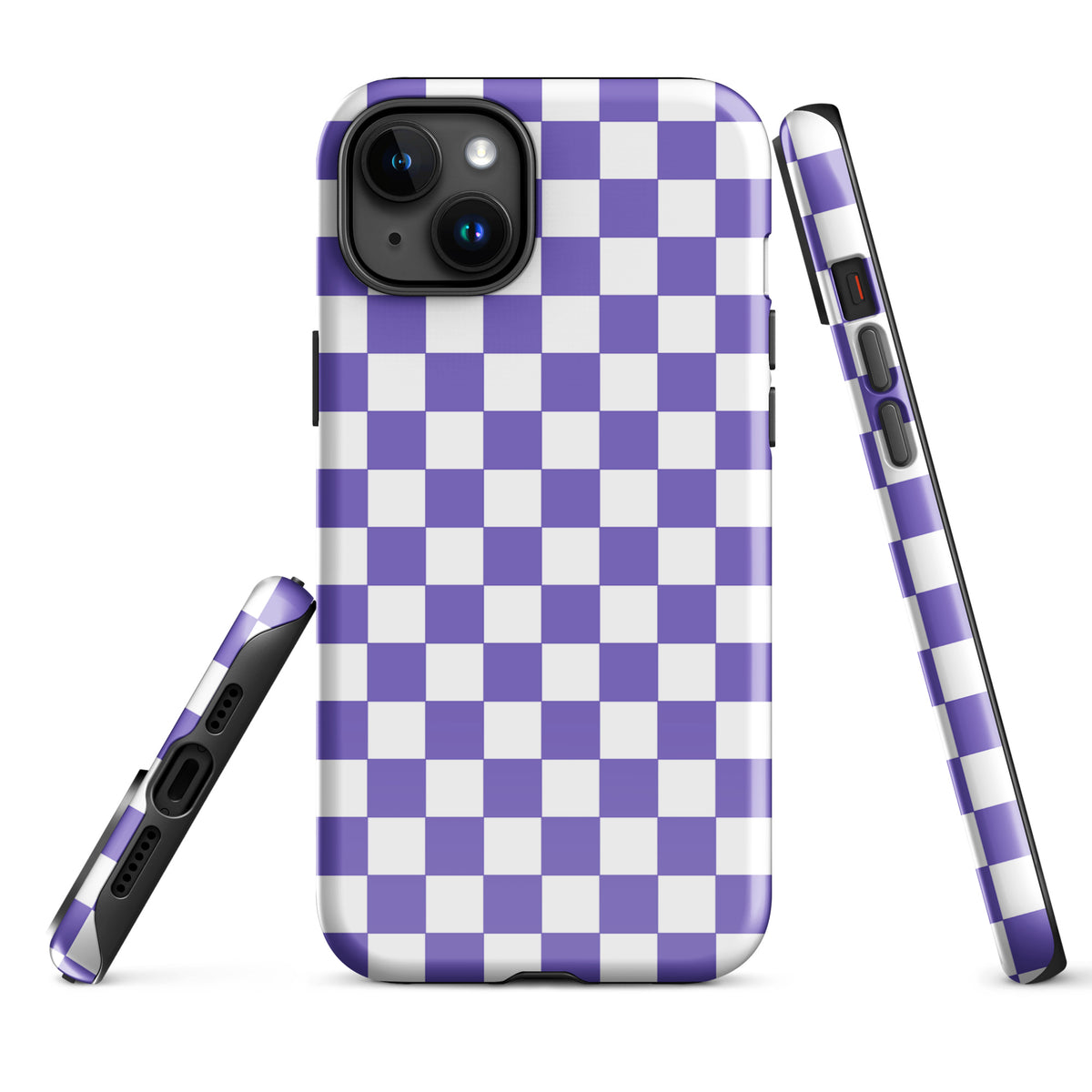 Purple and white checkered Phone Case for iPhone, stylish and playful, adds personality to your device, making it a fashion statement.