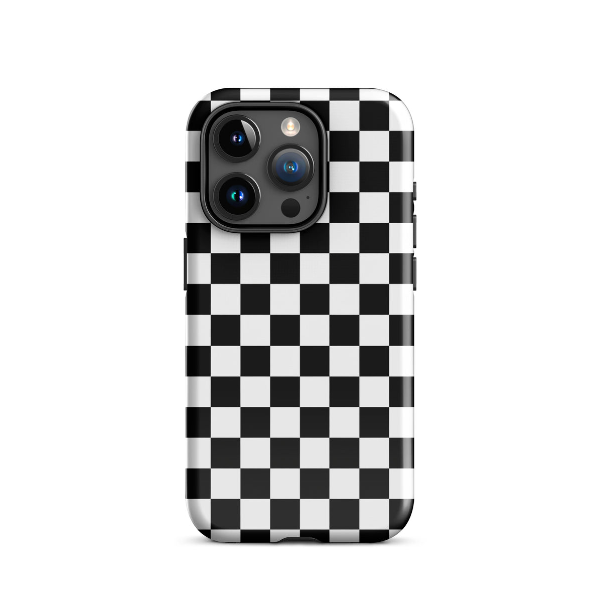 Phone Case with bold black and white checkered pattern for iPhone, adding a fun and fearless style to your device.