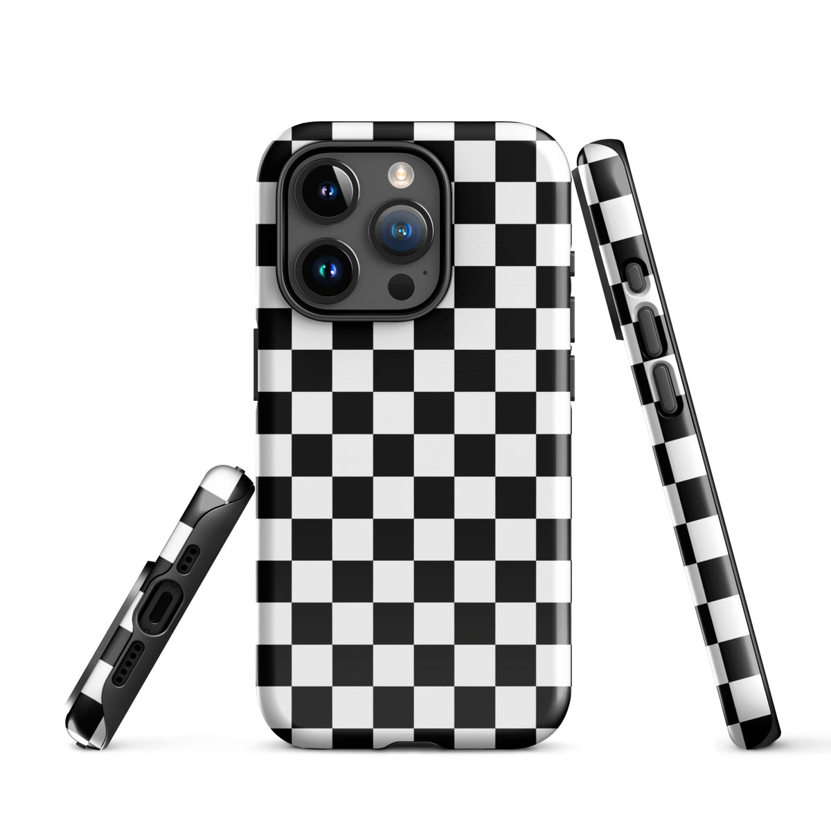 Phone Case for iPhone with bold checkered pattern, showcasing an eye-catching black-and-white design for style and protection.