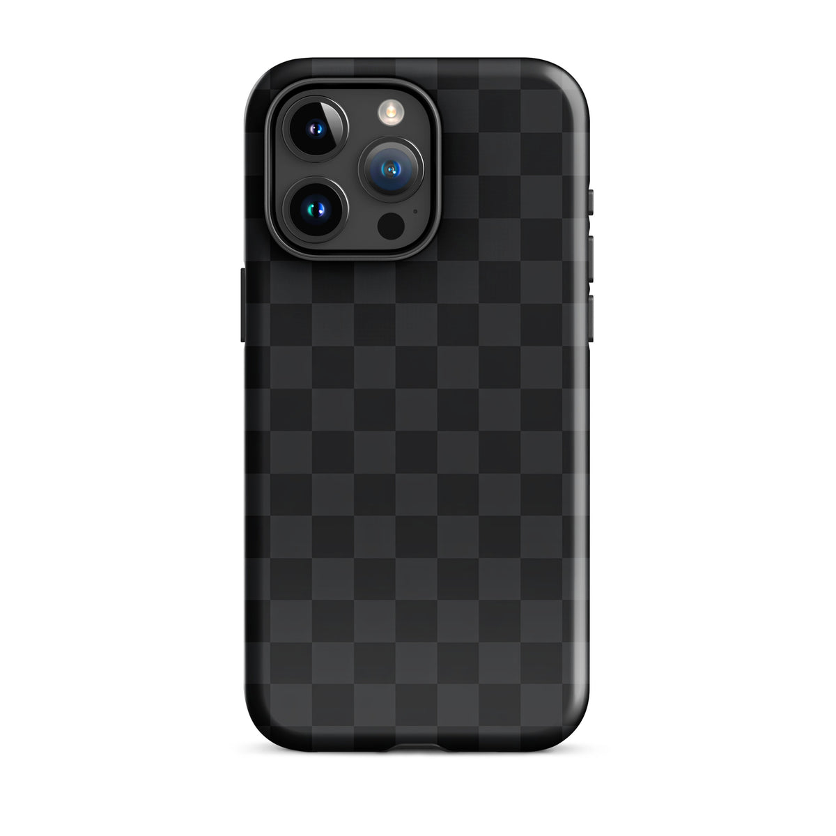 Phone Case for iPhone with black and charcoal checkered design, perfect for modern minimalists